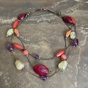 Eclectic Look 3 Strand Rustic Copper Plated Faux Stone Necklace